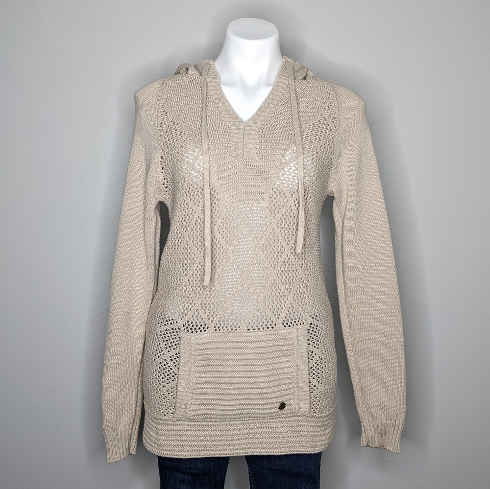 Prana tan loose knit cotton hoodie sweater XS